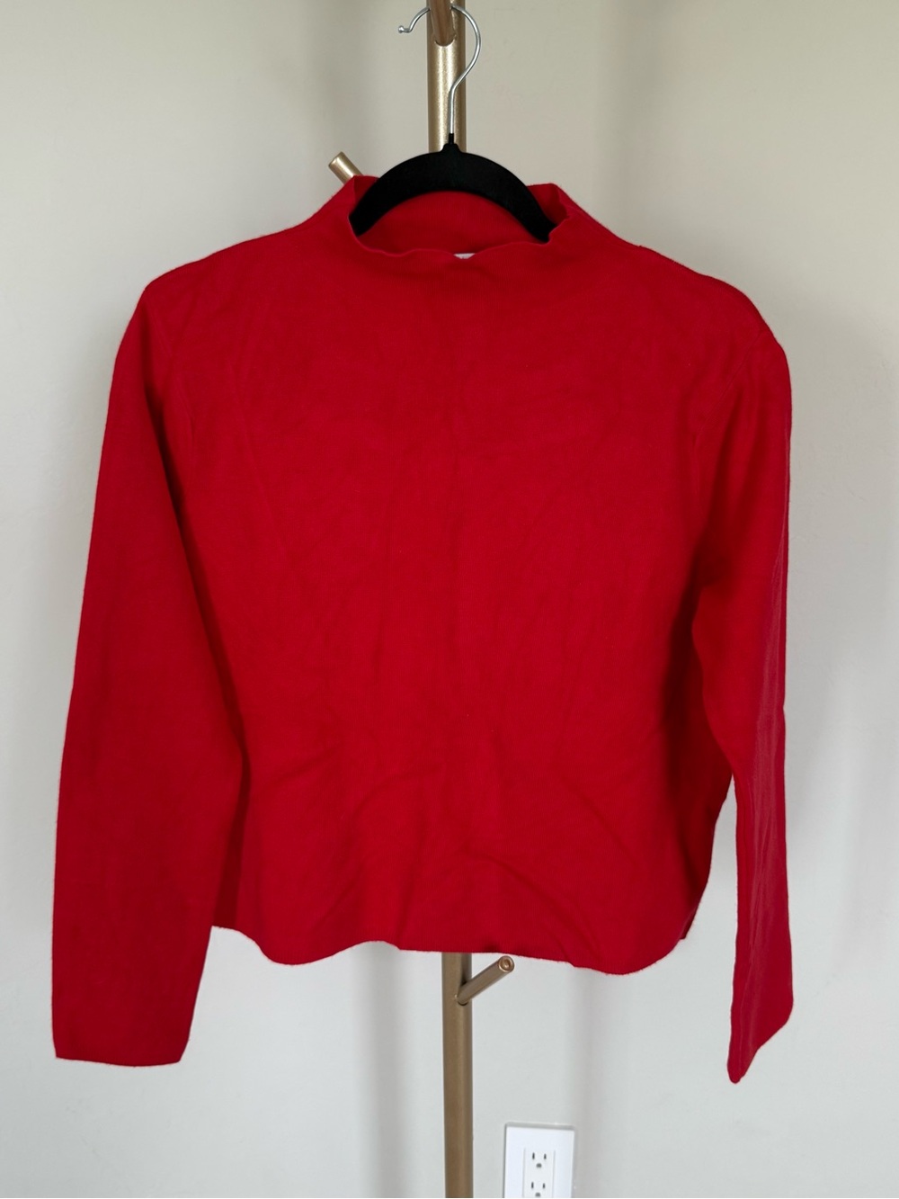 Mango Red Mock Neck Long Sleeve Top